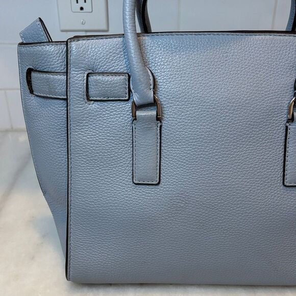 Michael Kors Hamilton Denim Pebbled Leather Convertible Satchel - Picture 5 of 16